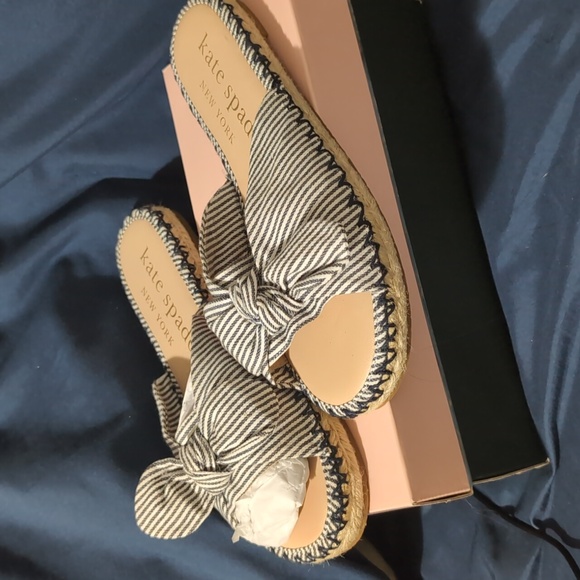 Kate Spade Blue and White Espadrille Slides - Picture 1 of 4